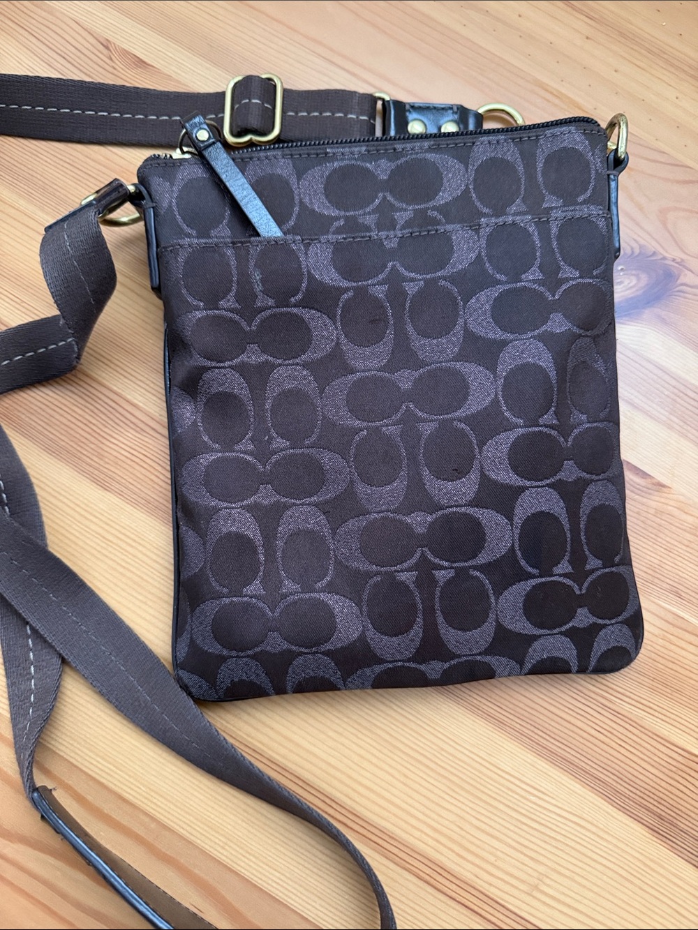 Coach Brown Logo Jacquard Crossbody Bag